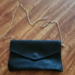 Elegant Black Clutch with Rose Design with Gold Chain
